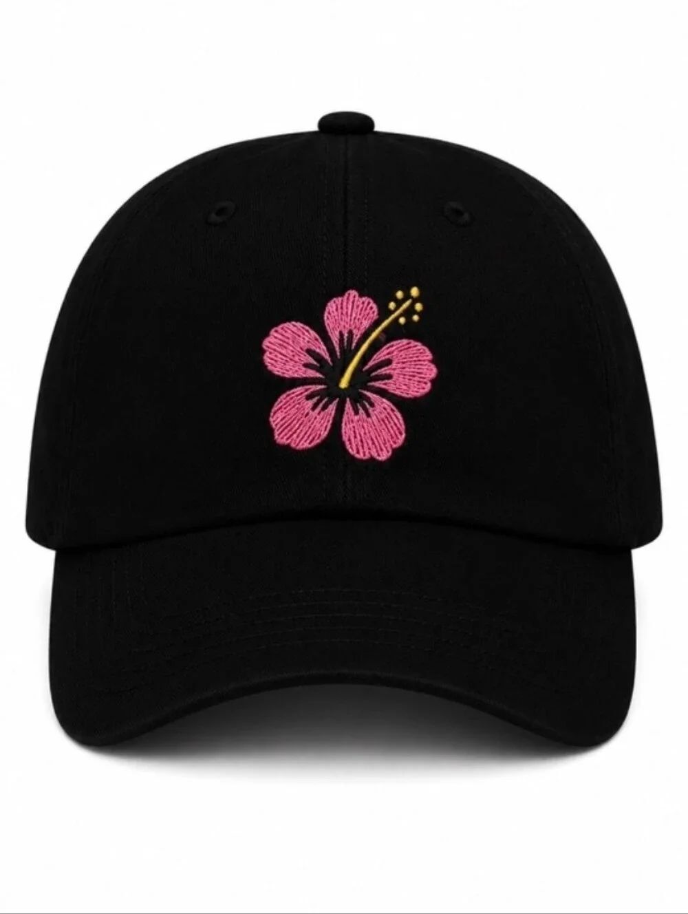 Pink Hibiscus Embroidered Dad Hat | Women's Summer Baseball Cap | Tropical Flora